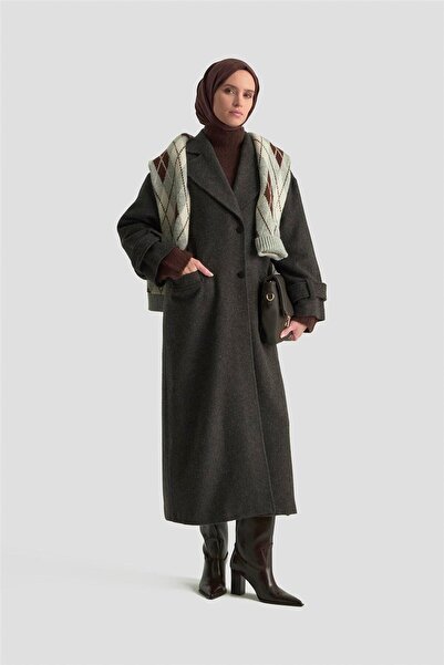 Armine Yanları Yırtmaçlı Kaban 25K7024 Antrasit