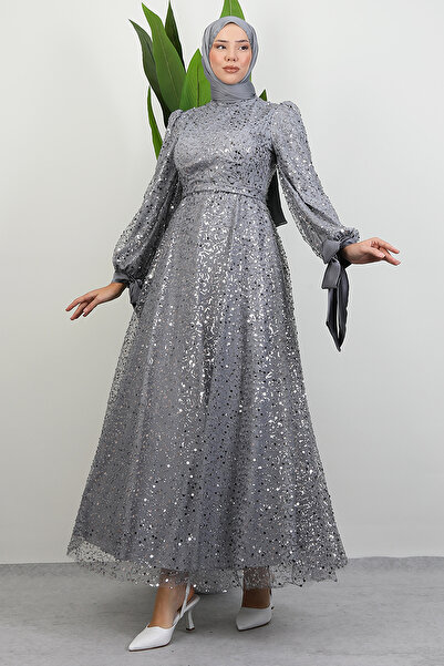 Lamia Giyim Betül Tesettür Abiye Gri