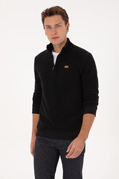 U.S. Polo Assn. Erkek Regular Fit Yarım Fermuarlı Siyah Basic Sweatshirt 50313802-VR046