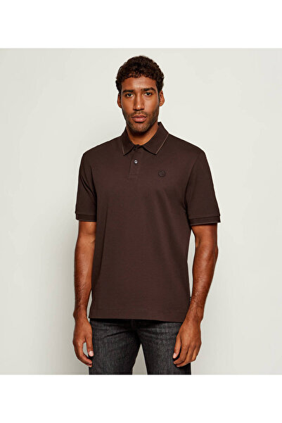 BOSS Erkek Normal Kalıp Logo İşlemeli Kısa Kollu %100 Pamuklu Pike Kahverengi...