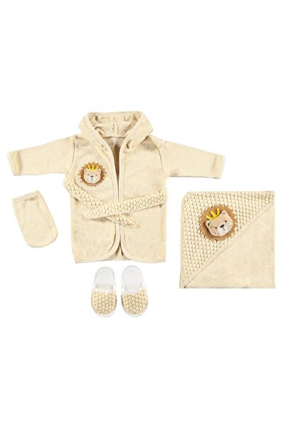 GİRL EMELY Baby Premium Bathrobe Set 0-2 Years Organic Cotton Lion Patterned