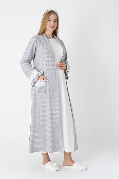 ERDENİZ TEKSTİL Polka Dot Dressing Gown Maternity-Nightgown Set of 2