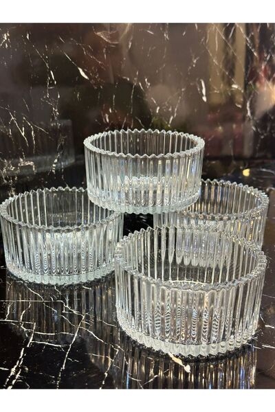 LOKMAN ZÜCCACİYE 6 Pieces of Crystal Glass Striped Bowl Presentation Dish