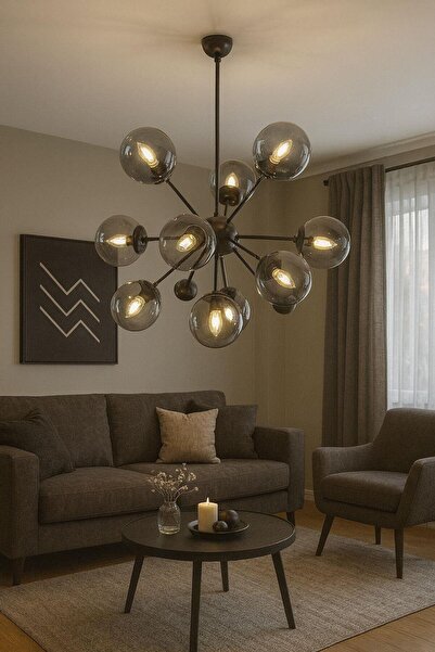 FERLUCE AVİZE CAMLI AVİZE BALON 9 LU SİYAH