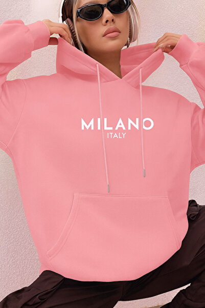 CLASSY.MODA Unisex dukserica sa kapuljačom "MILANO ITALIJA" sa štampanim nadi...