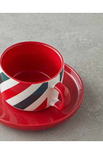 English Home Holiday Shine New Bone China 4 Parça 2 Kişilik Kahve Fincan Takımı 90 ml Kırmızı - Yeşil