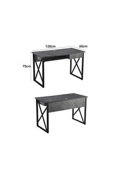 BAYTI Wooden Office Desk with Storage Drawer 120 cm - Gray