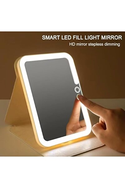 Amir Oglinda Mica Roz Portabila Patrata cu LED pentru Machiaj si Suport Pliabil