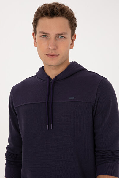 U.S. Polo Assn. Men's Regular Fit Hooded Honeycomb Textured Plum Sweatshirt 50315526-Vr074