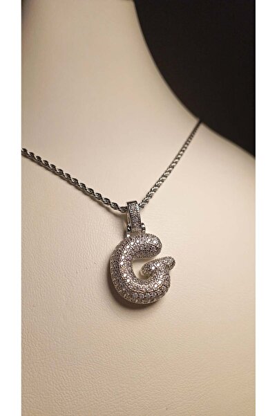 MİNXİLA G Harfli Çelik Kolye - 316L Çelik G Harf Kolye - Taşlı Balon Kolye - ...