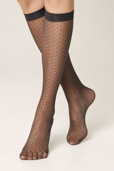 Conte Elegant 3/4 polyamide socks with dot mesh pattern, Conte Fantasy Perla - Graphite, 36-39 (23-25)