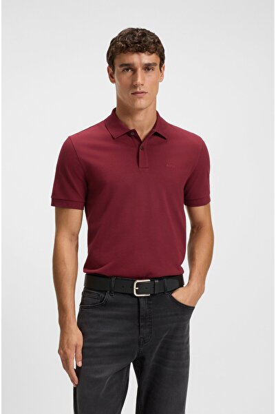BOSS Erkek Polo Yaka Regular Fit Pamuklu Kısa Kollu Koyu Kırmızı Polo Yaka T-...