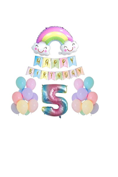 İSTOÇ PARTİ Smiling Rainbow Number Foil Balloon Set Age 5