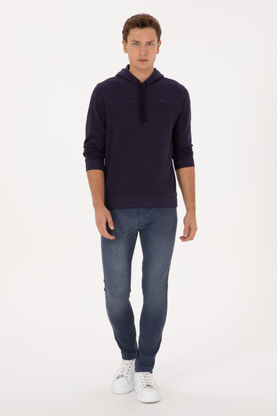 U.S. Polo Assn. Men's Regular Fit Hooded Honeycomb Textured Plum Sweatshirt 50315526-Vr074