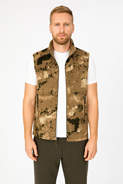 Cottonland Erkek GILET Rahat Kesim Kalın Polar Fleece Spor Yelek KAMUFLAJ