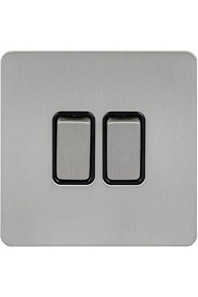 SCHNEIDER RACO Ultimate Screwless Flat Plate Double Rocker 2-Way Light Switch Pack of 2 (Stainless S