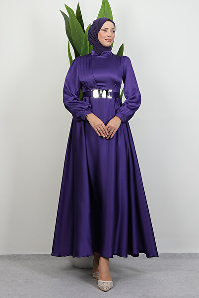 Lamia Giyim Önü Pileli Tesettür Abiye Mor