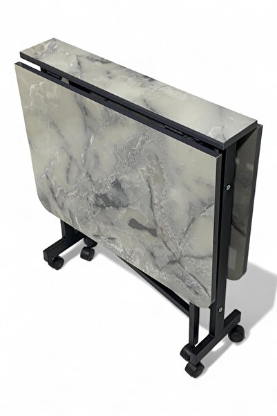 ALCHAİR Demaz Serisi 70X110 Gri Mermer Desen Açılabilir Tekerlekli Masa Yemek...