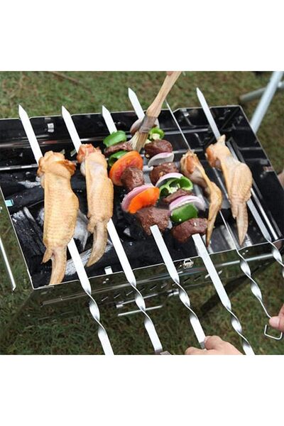 Yuwell YU WELL Stainless Steel Barbeque Skewers Set 55cm (22in), 4 pcs, Wooden Handle