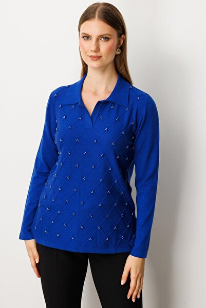 Onteks 63381 Polo Neck Sweater with Pearls