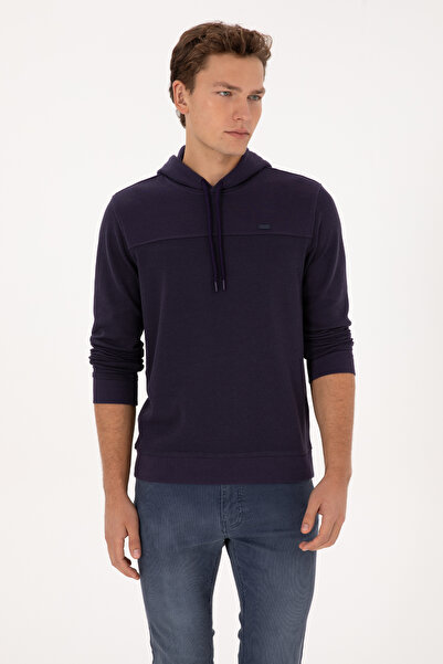 U.S. Polo Assn. Men's Regular Fit Hooded Honeycomb Textured Plum Sweatshirt 50315526-Vr074