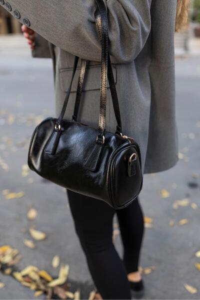 Tina İstanbul Long Strap Cylinder Model Hand and Shoulder Bag Black