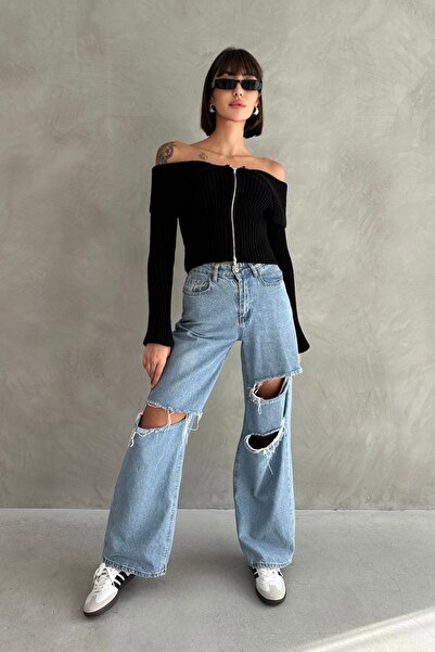 New Now Madonna Collar Zippered Knit Cardigan