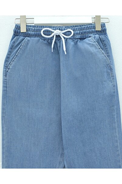 Modamorfo Beli Lace-Up Pocketed Flared Jeans - Blue