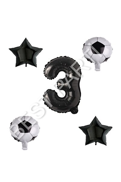 Generic Brand Football Ball Star Black Number Balloon Set Age 3