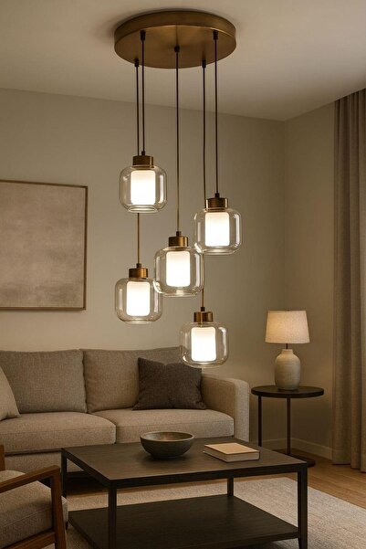 FERLUCE AVİZE CAMLI AVİZE ÇİFT CAM ZH6 4+1 Lİ ESKİTME