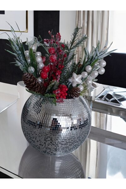 IŞILTI HOME DESIGN Mirror Glass Vase Round Silver Color Large Size