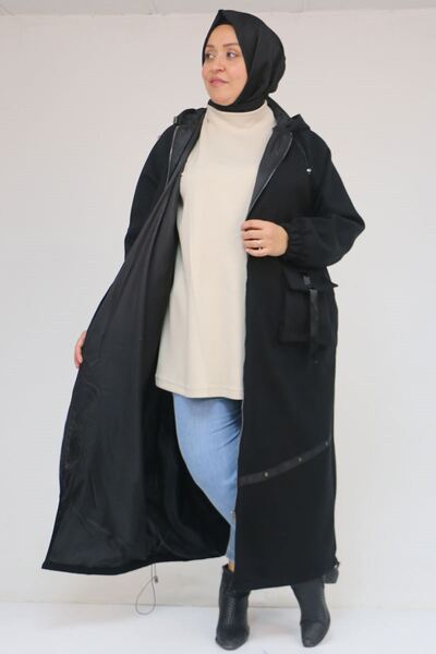 Eslina 43082 Plus Size Skirt Baby Elastic Cashmere Coat - Black