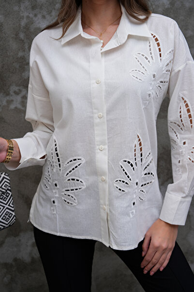 FancyWorld Leaf Pattern Laser Cut 80% Cotton Shirt