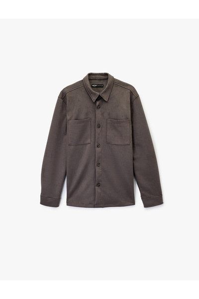 Koton Regular Fit Long Sleeve Pocket Detail Classic Collar Faux Suede Shirt