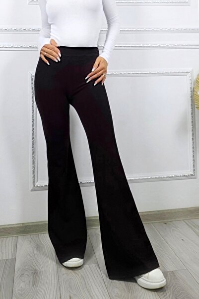 FashionForYou Politeh Pants, flared, high waist, Black, Size S/M, One Size S/M