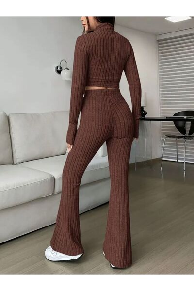 BİGÜMEX Front Zipper Short Top and Long Pants Set