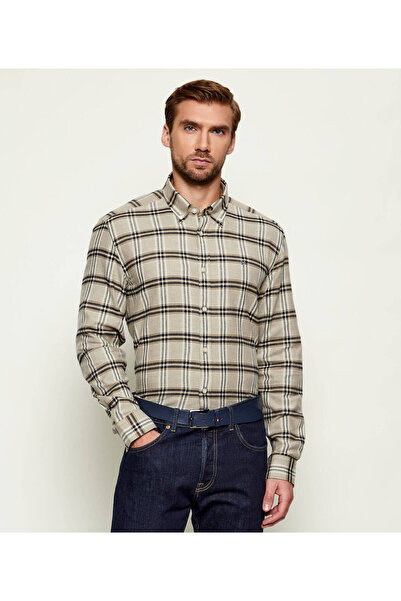 BOSS Erkek %100 Pamuklu Kare Desenli Uzun Kollu Kahverengi Gömlek 50550049-245