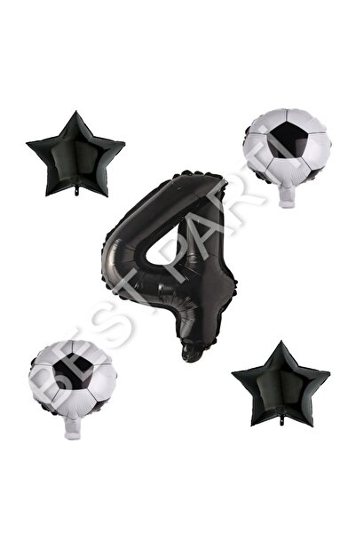 Generic Brand Football Ball Star Black Number Balloon Set Age 4