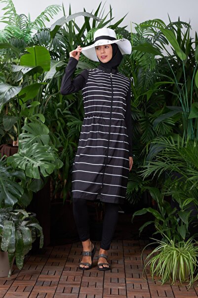Moodbasic Costum de baie cu dungi alb-negru