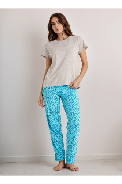 FAV طقم بيجامة تي شيرت وبنطلون قطني