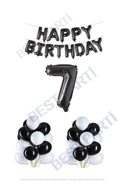 İSTOÇ PARTİ Happy Birthday Black Color Foil Balloon Number Set Age 7