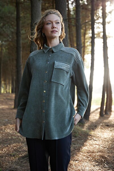 Moodbasic METAL AKSESUARLI KADİFE GÖMLEK