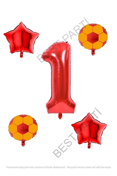 Generic Brand Yellow Red Soccer Ball Foil Birthday Balloon Set Age 1