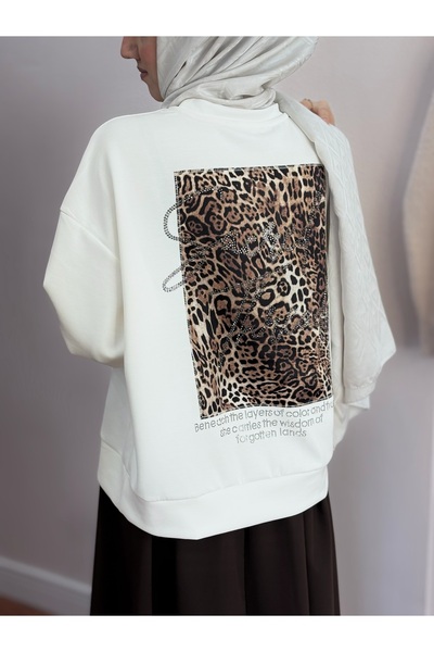 RAŞEL DESİGN Kahve Leopar Desen Sweatshirt