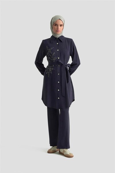 Armine Taş İşlemeli Takım 25KD2104 Lacivert