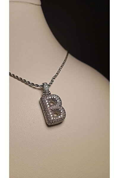 MİNXİLA B Harfli Çelik Kolye - 316L Çelik B Harf Kolye - Taşlı Balon Kolye - ...