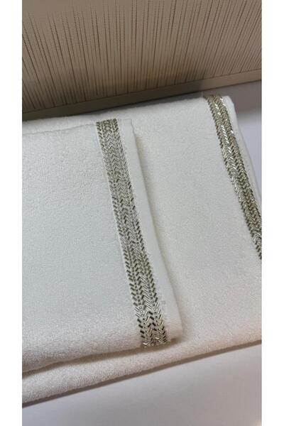 LEYDİ HOME Velin Dantel Detaylı 2'li Havlu Seti (50x90 - 90x150 cm)