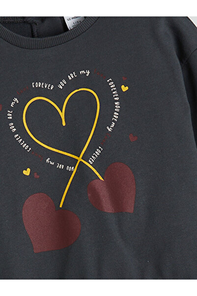 LC Waikiki Anthracite Printed Girls' Sweatshirt and Leggings Pants 2-Pack