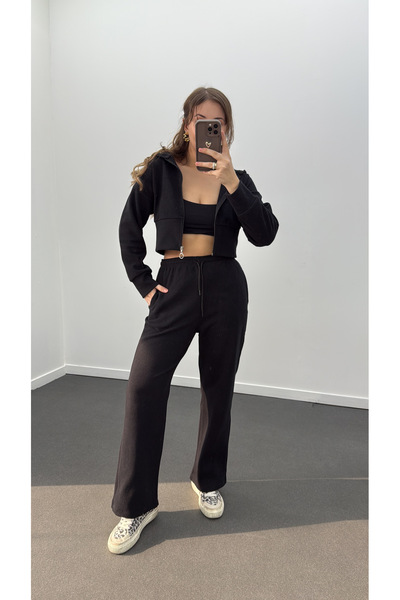 Narferita Bianca Fitilli Triko Crop Hırka Eşofman Takım