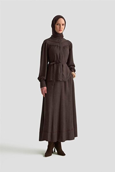 Armine Dantel Şeritli Etekli Takım 25K6134 Acı Kahve